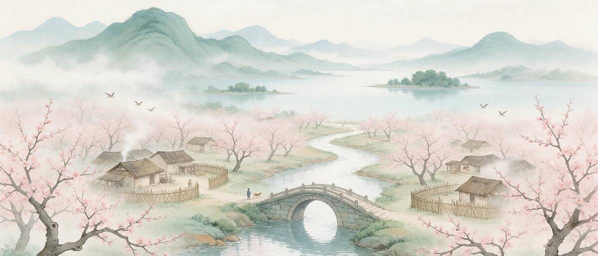 常德桃花源的桃林与溪桥